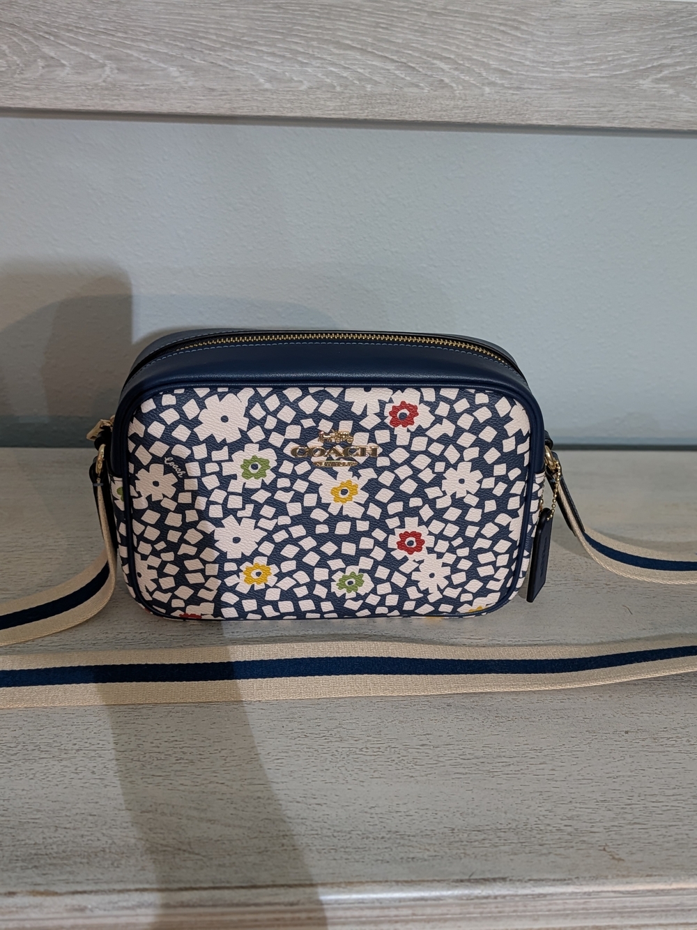 Coach Navy Floral Mosaic Crossbody Camera Bag
